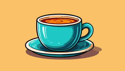 A vibrant blue cup of tea on a matching saucer.