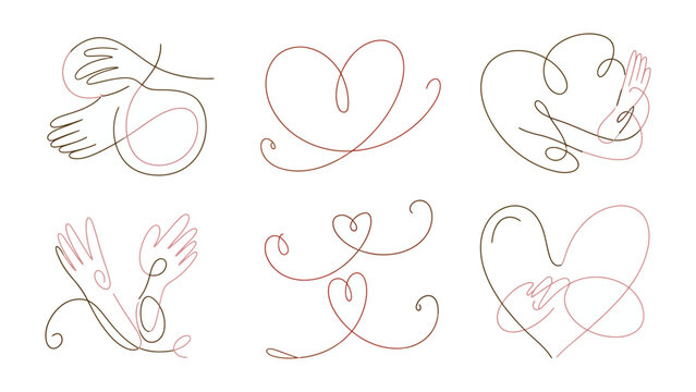 Endless Embrace: A collection of minimalist line drawings showcases the beauty of connection, with interwoven hands and hearts elegantly captured in a seamless, unbroken flow.