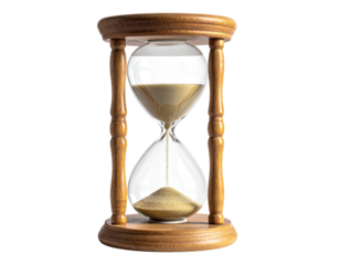 Hourglass with sand flowing; wood frame