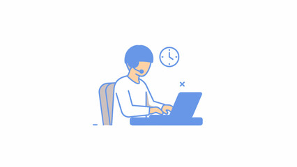 Young person working diligently on a laptop computer with a clock in the background.