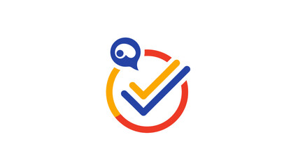 Abstract Checkmark Logo with Speech Bubble and Eye Icon.