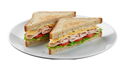 A fresh and appetizing deli sandwich cut in half, ready for a quick and tasty meal isolated on transparent background