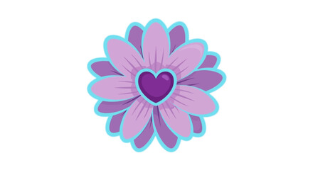 Stylized Flower with Heart Center in Pastel Shades.
