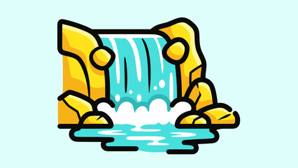 Cartoon Waterfall with Rocks and Water Illustration.