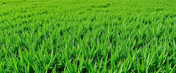 Fototapeta premium Lush green putting green, freshly mown, showing texture and subtle undulations, peaceful, outdoor