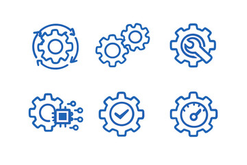 Set of blue gear icons representing workflow and processes