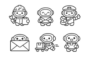 Cute Cartoon Robots Delivering Packages and Mail