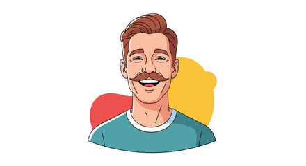 Obraz premium Portrait illustration of a happy and friendly handsome young man with a stylish mustache smiling on a white background.