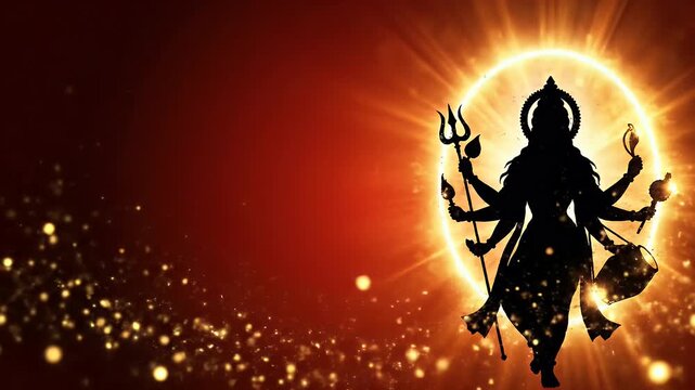 Goddess Durga with radiant halo trishul and damaru for Hindu devotion