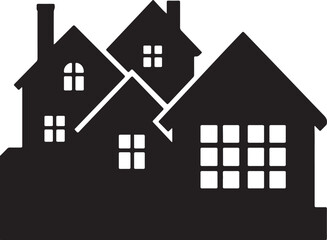 House Silhouette with Gabled Roof and Square Windows