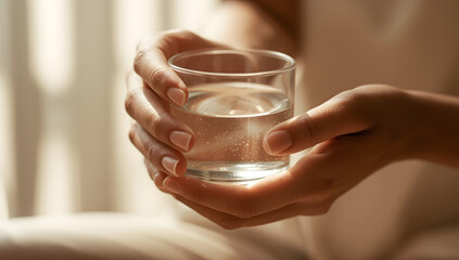 Hands Holding Glass of Water
