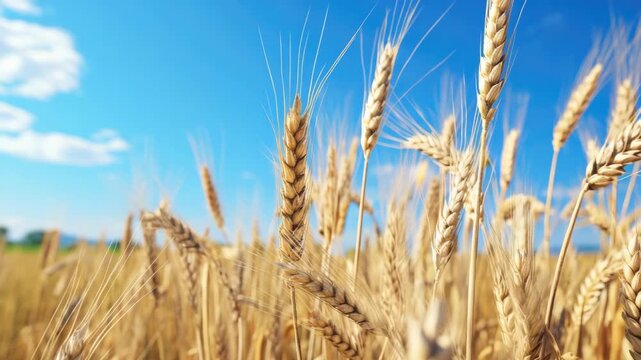 Bright sunlight illuminates a field of golden wheat stalks.