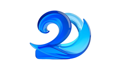 Glossy, abstract, two-part design with a wave-like form in shades of blue