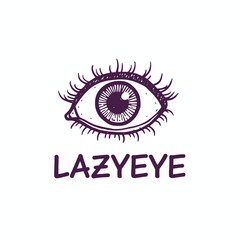 Fototapeta premium A hand-drawn purple eye illustration with long lashes and a vintage feel, featuring the text 