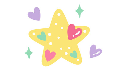 Playful Starry Delight: A cheerful cartoon star, adorned with colorful hearts and sparkling accents, radiates positivity and joy, perfectly capturing the essence of fun and fantasy.