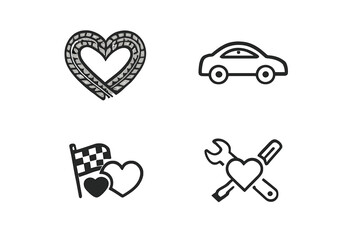 Set of four stylized icons on a gray background