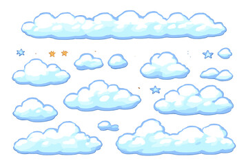 Cartoon clouds and stars on a striped background