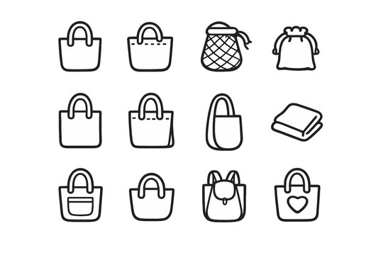Collection of tote bag icons and related items