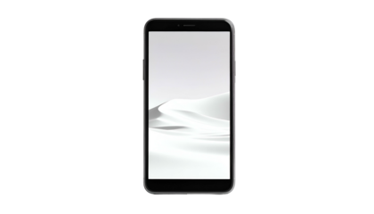 A sleek, modern smartphone with a minimalist, grayscale desert landscape wallpaper. The phone is centered against a black backdrop
