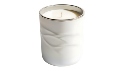 White Scented Candle in Textured Ceramic Jar with Silver Rim white candle textured jar