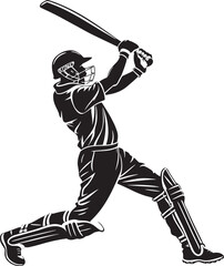 Obraz premium cricket player powerful batting pose black solid.