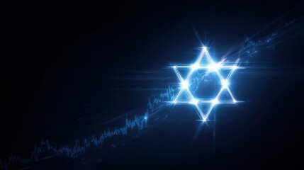 Blue Light Star Symbol with Graphical Elements Representing Growth and Progress in Dark Background