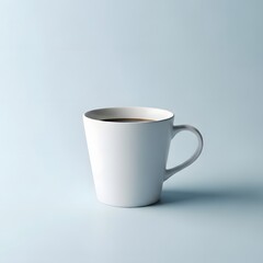 Fototapeta premium A white porcelain coffee mug on a light blue background
