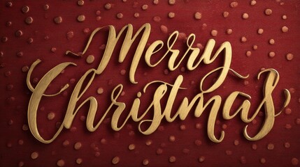 Elegant Merry Christmas Greeting with Golden Script on a Red Textured Background for Holiday Celebrations and Festive Cheer
