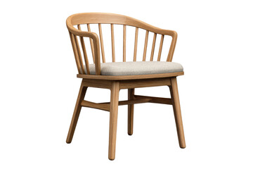 Light wood spindle back armchair with upholstered seat on black wooden furniture, Png, Isolated on Transparent Background, Cut Out