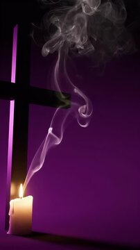 Holy Week background with symbolic cross silhouette candle glow and drifting incense smoke