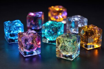 Colorful glowing ice cubes creating a vibrant and abstract light display