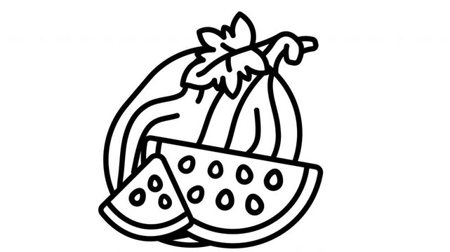 Summer line watermelon icon green screen background looping animation video. Motion graphic.