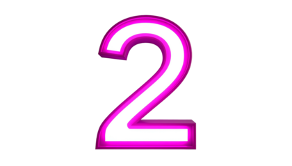 A vibrant, glowing number two, outlined with bright pink against a stark black background, giving a modern look