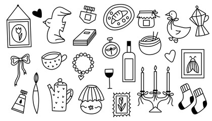 Whimsical cozy aestetic elements set. Home elements. Interior set.