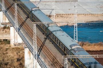 The green train running on the railway in China