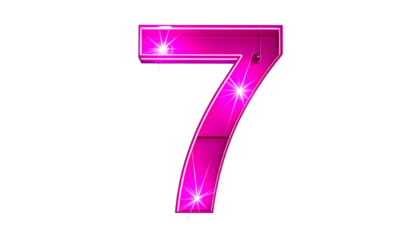 A vibrant, neon-pink number seven, stylized with a metallic gleam and sparkling highlights against a stark black background