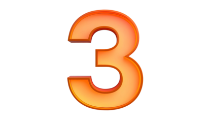 A vibrant, orange-hued, three-dimensional number "3" floats against a stark black background. It appears to be glowing subtly