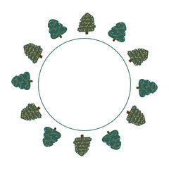 Christmas trees in round frame with copy space.