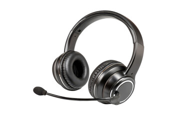 Black over ear headphones with adjustable microphone on black background headset audio, Png, Isolated on Transparent Background, Cut Out