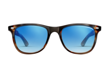 Tortoiseshell framed sunglasses with blue gradient lenses on black background eyewear accessory, Png, Isolated on Transparent Background, Cut Out