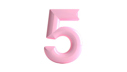A 3D render of the number five, with a glossy, pink finish. The number is set against a stark, black background for visual contrast