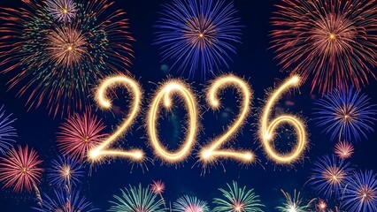 2026 New Year Celebration with Sparkling Fireworks in the Night Sky