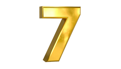 A large, glossy golden number seven stands out against a stark black background, emphasizing its prominent form