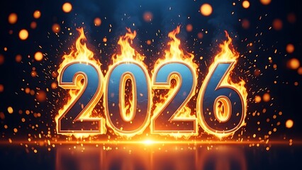 Glowing 2026 year in flames digital artwork