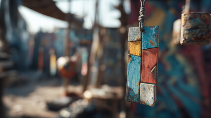 Vibrant street art installation at S’Art Urban Art Festival in Cambodia showcases colorful mosaic hanging decorations