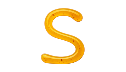 A vibrant, glossy 'S' shape, resembling poured liquid, against a stark black backdrop