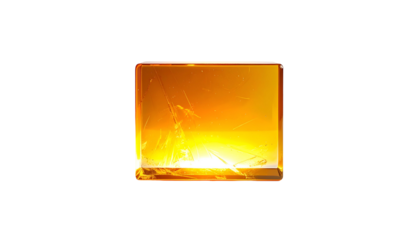 A luminous, gold-toned square on a black background. The shape has a cracked glass effect with a subtle glow from the center