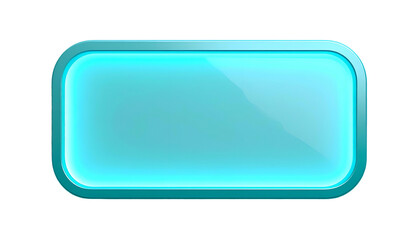 A luminous, rectangular graphic element with rounded corners and a glossy, transparent surface. Edges glow a soft turquoise