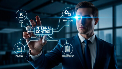 Man interacting with internal control interface for the concept of technology and business.