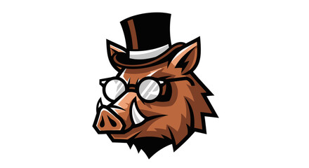 Sophisticated boar with top hat and monocle, a funny and unique mascot for brand